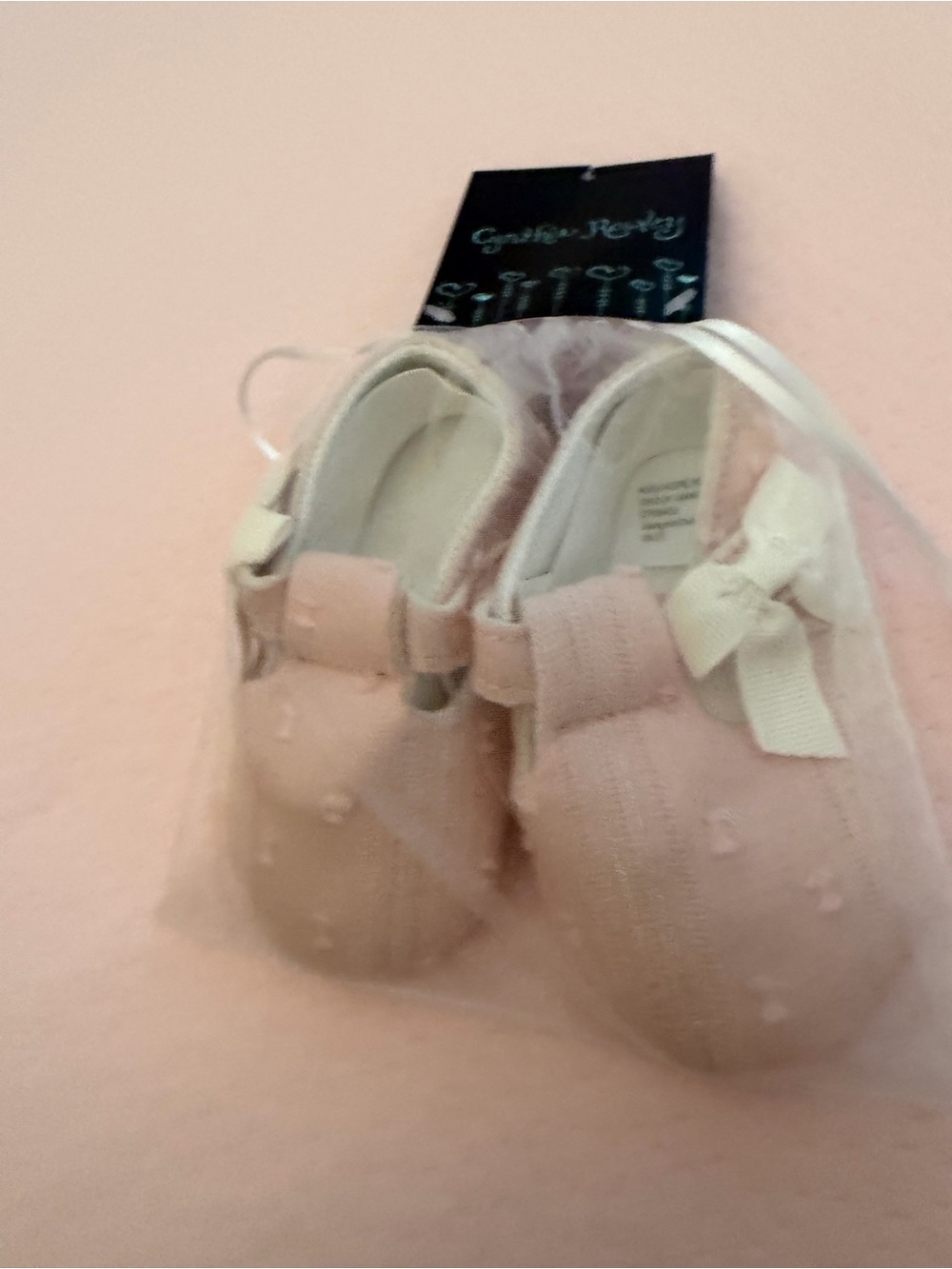 Cynthia Rowley Baby Pink Knit Bow Shoes